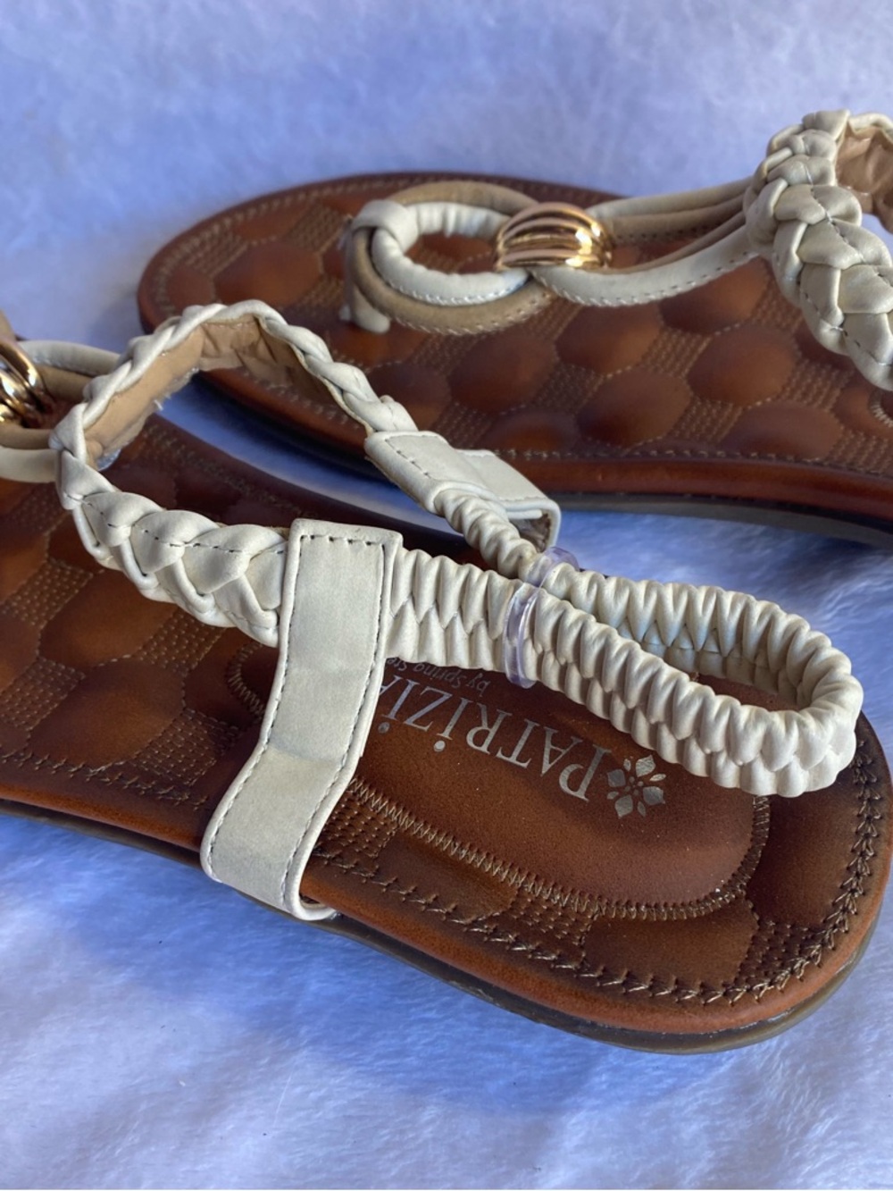 Patrizia Pepe Brown Footbed Sandals with Cream Braided Straps - Picture 2 of 6